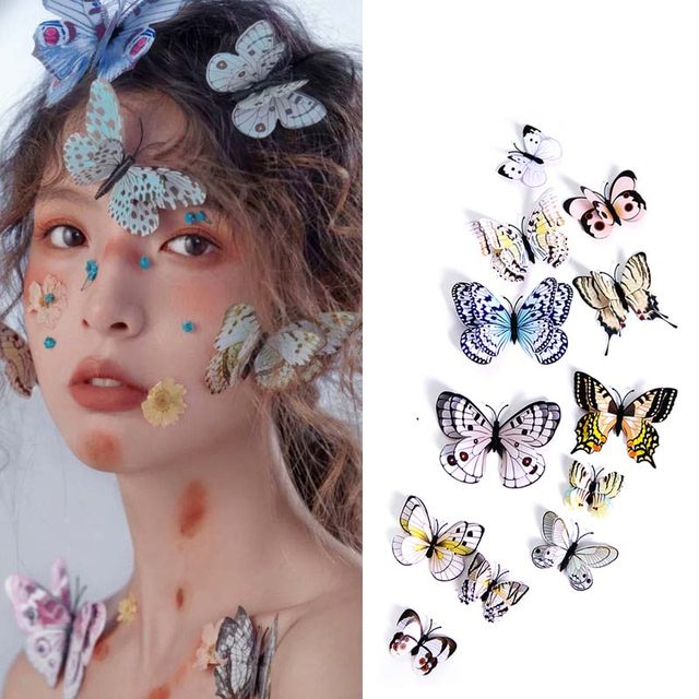 Photography Art Creative Makeup Blue Butterfly Facial Accessories Face Stickers Selfie Photo Props Stage Makeup Stickers