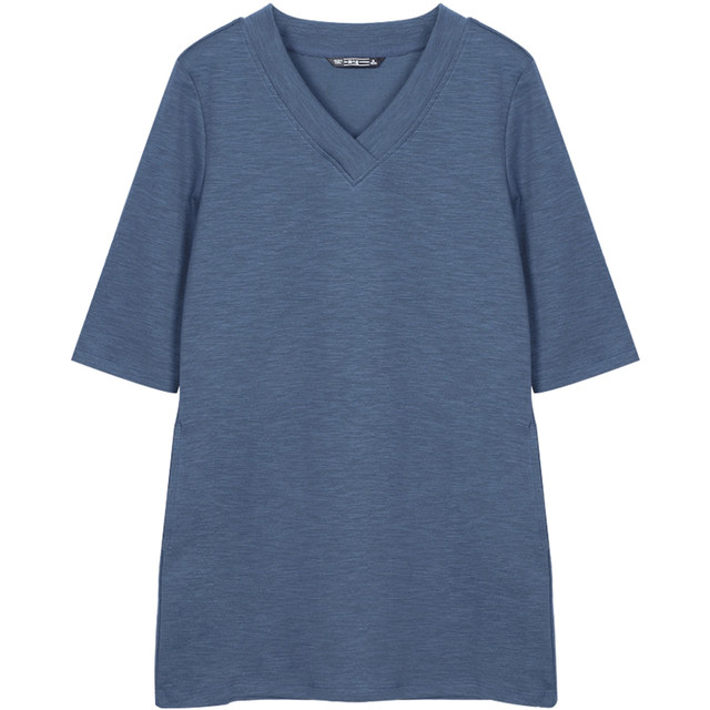 Loose bamboo joint cotton V-neck black quarter sleeve T-shirt women's mid-length pure cotton mid-sleeved top pocket T-shirt base shirt
