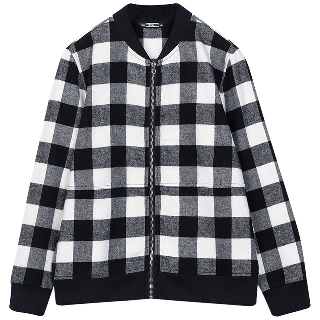 All cotton yellow plaid casual short jacket for women spring and autumn pure cotton large size women's loose baseball uniform sports zipper cardigan