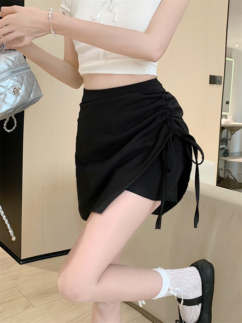 Large size irregular skirt for women, short skirt for summer fat mm slim and versatile high waist design drawstring A-line skirt pants
