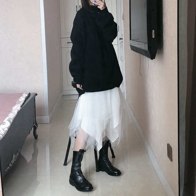 Spring, autumn and winter new style mesh dark style white irregular high waisted puffy mesh skirt skirt fairy gauze skirt