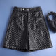 Thickened five-point pants leather pants for women in autumn and winter 2024 new high-waist loose wide-leg leather shorts boot pants straight mid-leg pants