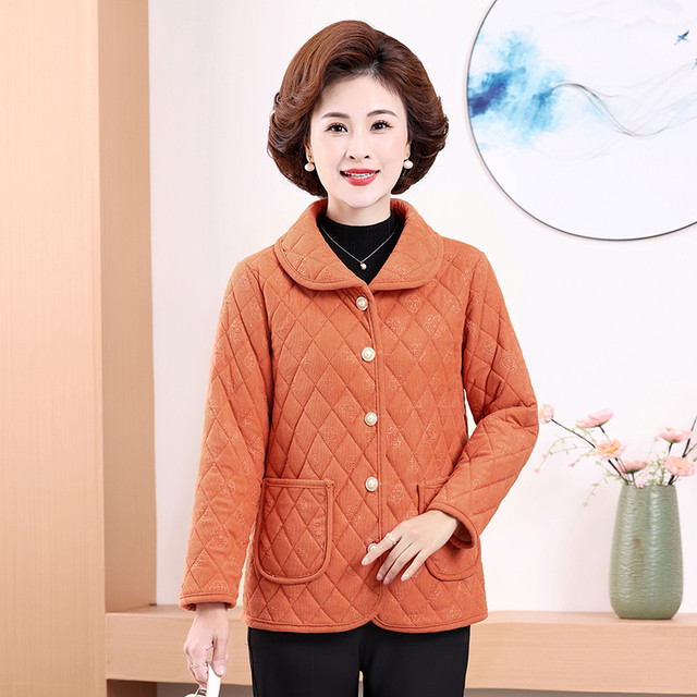 Mom autumn and winter short rhombus cotton coat 2024 new middle -aged and elderly women's clothing light thin cotton jacket
