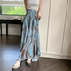 Retro ink tie-dyed pleated skirt for women in summer drooping pleated and smudged wrinkled mesh A-line long skirt