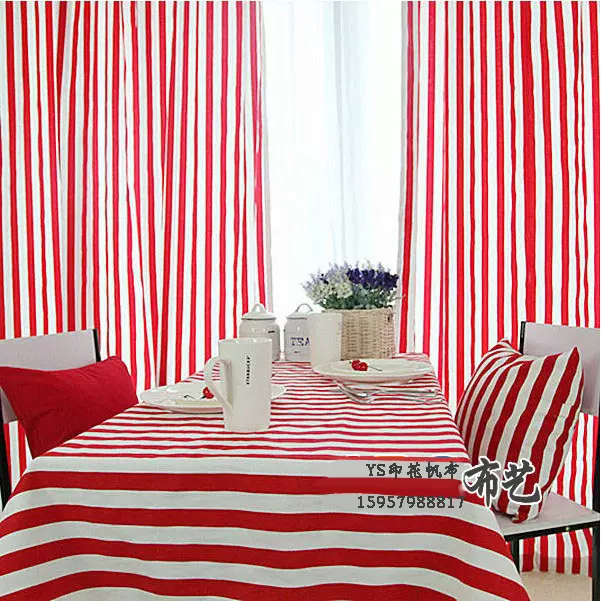 紅白條紋甜品臺桌布窗簾布純棉帆布婚慶酒吧背景裝飾布野餐