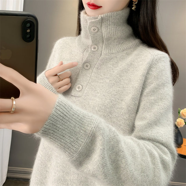 Korean high-end soft glutinous raccoon velvet turtleneck lapel sweater for women in autumn and winter thick loose lazy knitted sweater