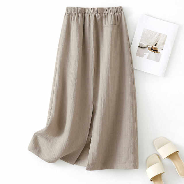 IHIMI Haimi American casual and versatile linen skirt for women 2025 summer new drawstring a line midi skirt