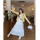 Xiaojijia large size women's spring new sweet white cake skirt lace spliced ​​hook flower a-line skirt skirt
