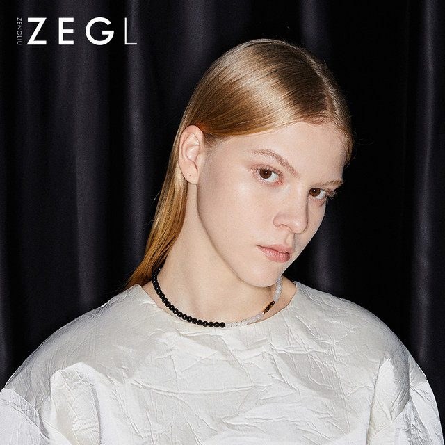 ZEGL designer black and white spliced ​​beaded necklace for men and women couple simple collarbone chain Valentine's day gift