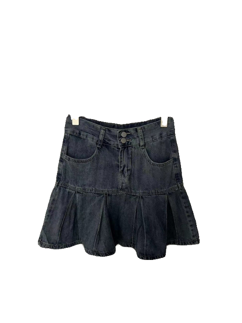 European and American street trend retro old female style anti -walking high -waisted denim skirt short skirt
