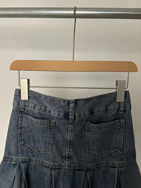 European and American street trend retro old female style anti -walking high -waisted denim skirt short skirt
