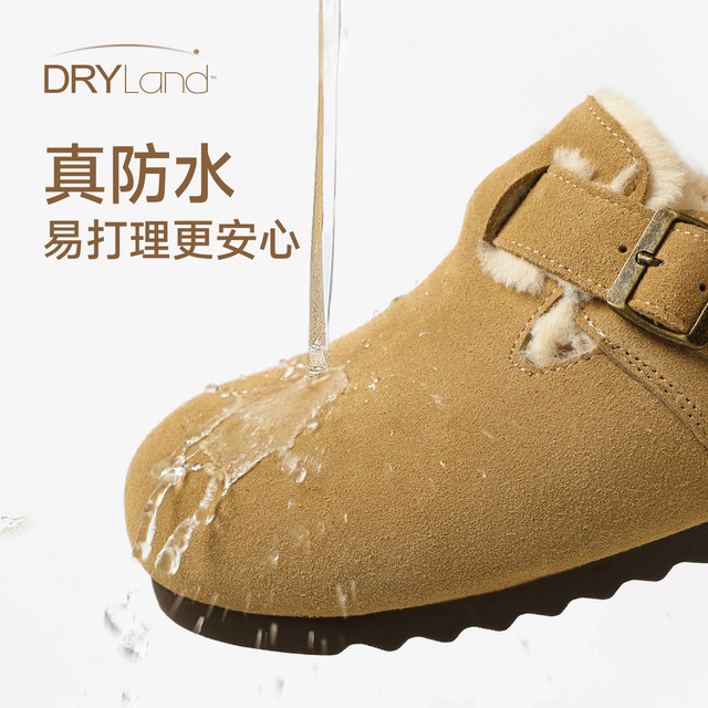 UBZ waterproof plus fleece thick sole inner heighten Birkenstock shoes for women plush 2025 winter thickened warm snow boots cotton shoes