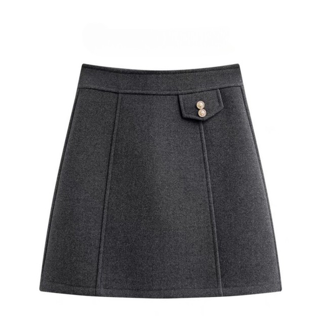 Gray high waist thin hair Model skirt women's autumn and winter A -line skirt temperament large size anti -free light skirt
