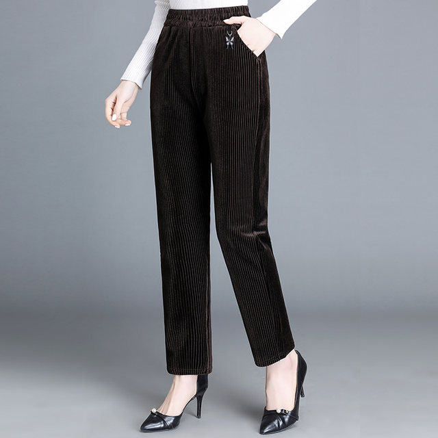 Corduroy mom pants middle-aged corduroy straight leg pants autumn and winter middle-aged and elderly women's pants for outer wear