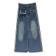 Summer new large size split denim skirt fat MM mid -length high -waist versatile A -line skirt shows thin bag hip skirt