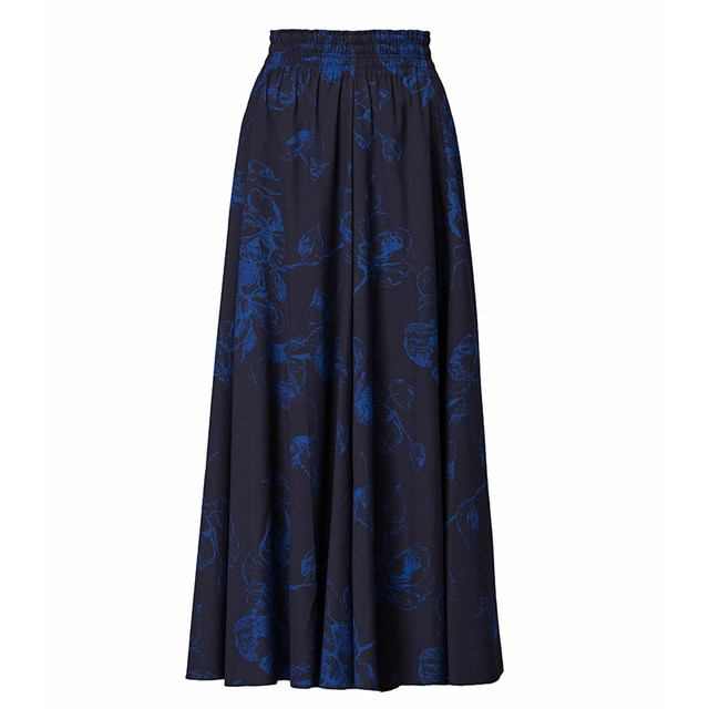 New versatile printed large long skirt for autumn and winter, high waist A-line skirt mid-length large-size winter skirt for women