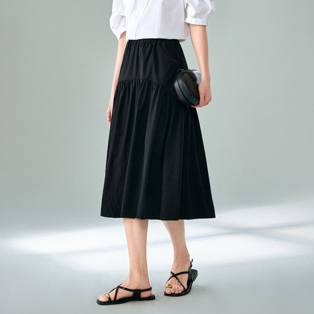 Sweet lady high waist skirt for women mid-length MOFAN 2025 summer new black slim A-line skirt