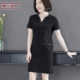 Simple and casual V-neck contrasting webbing loose short-sleeved dress for women's clothes, mother's outfit, new 2025 summer style