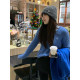 Mimizi slightly fat large size fat mm's sea blueprint library' embroidered V-neck twist knitted sweater for women's autumn new product
