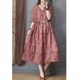 
Blue and white porcelain printed ramie mid-length dress for women, new summer short-sleeved V-neck loose waist-hugging temperament skirt