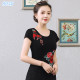 New large-size women's round neck T-shirt base shirt slim-fit embroidered short-sleeved pure cotton mother top