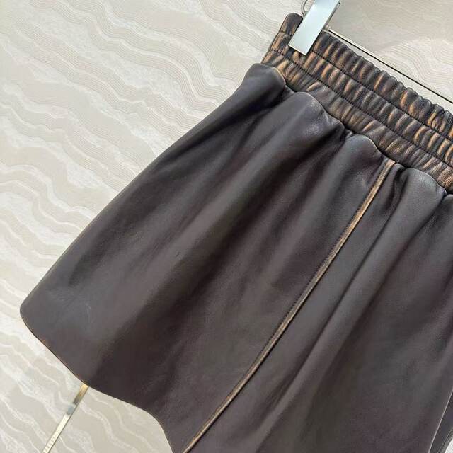 Japanese new versatile retro old sheepskin elastic high waist H-shaped side zipper small A-line short skirt
