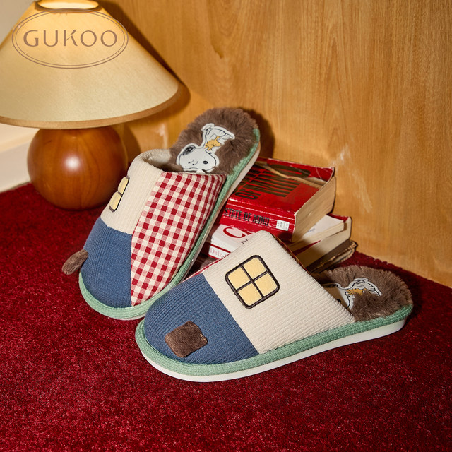 
Fruit shell slippers for women in winter Snoopy co-branded new couple plus velvet warm women's home cotton men's slippers