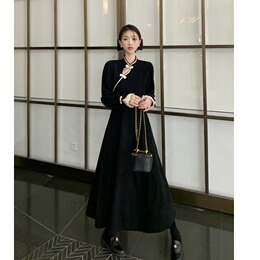 New Chinese style national style dress spring season improved cheongsam skirt high sentimental black a word long skirt