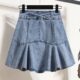 New summer ruffled large size elastic denim skirt for women with belly-covering and fat mm anti-exposure A-line skirt skirt