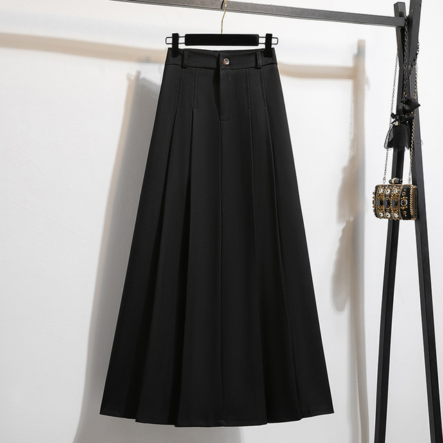 New summer large-size suit pleated skirt for women with fat MM high waist straps to show slim temperament mid-length A-line skirt
