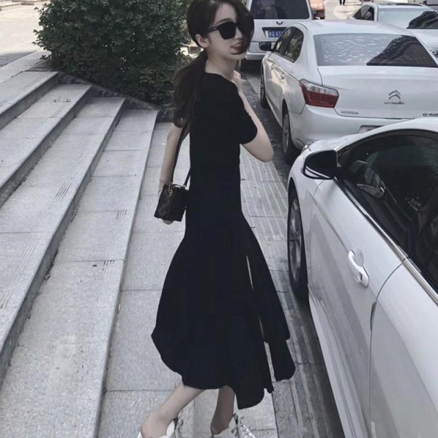 2022 new dress with large size fat mm slim summer modal sexy slit retro ...