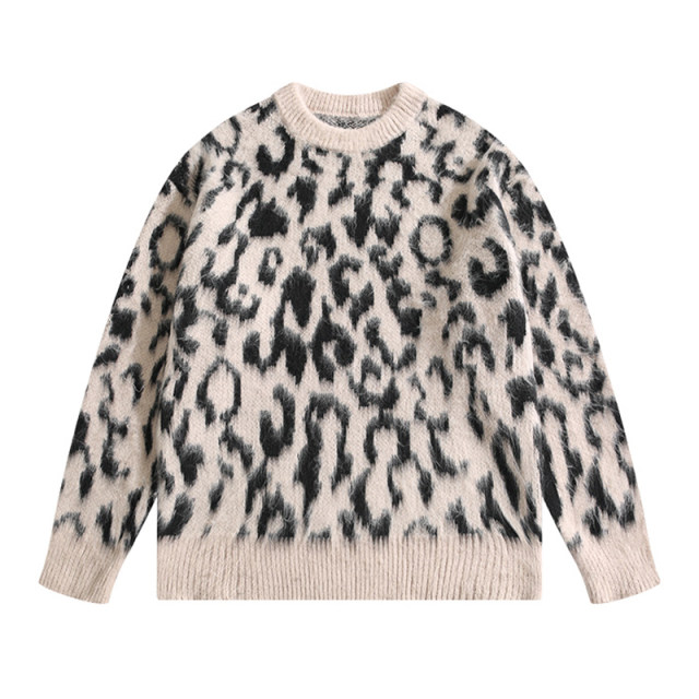 BOYUE Boyue imitation mink hair niche design leopard print sweater American fashion brand fashion casual sweater men and women