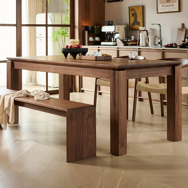 Nordic solid wood dining table rectangular black walnut dining table ...