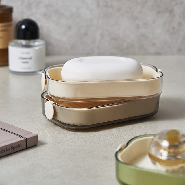 2 double-layered large soap boxes with drain, bathroom laundry soap, simple household soap box, transparent handmade soap soap