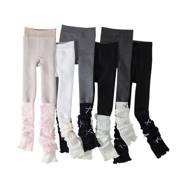 
Girls' warm bottoming socks plus velvet and thickened pantyhose for autumn and winter baby outer wear piles of socks and spliced pants trendy