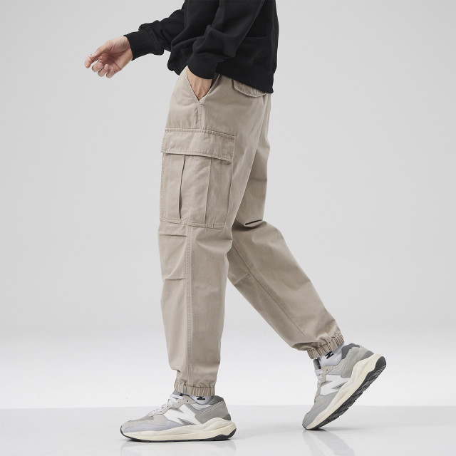 Men's khaki velvet pants men's 2025 new thickened trousers winter warm men's trousers legged overalls