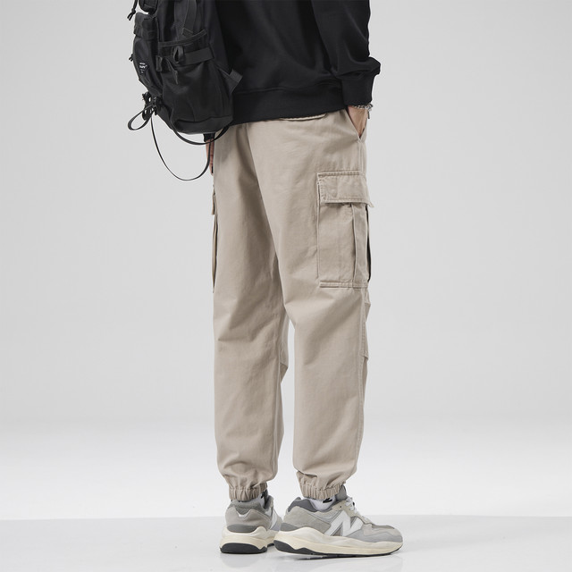 Men's khaki velvet pants men's 2025 new thickened trousers winter warm men's trousers legged overalls