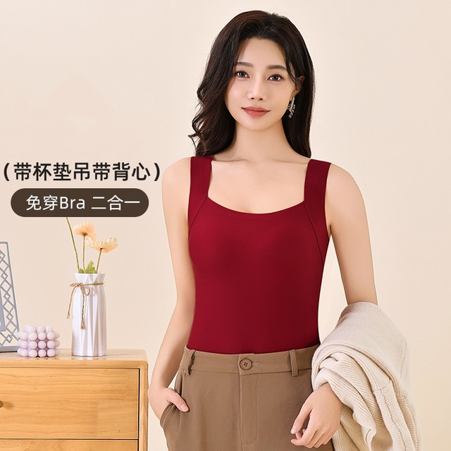 Autumn and winter warm-free bra-free seamless underwear outer wear vest with breast pads for women slimming brushed inner top