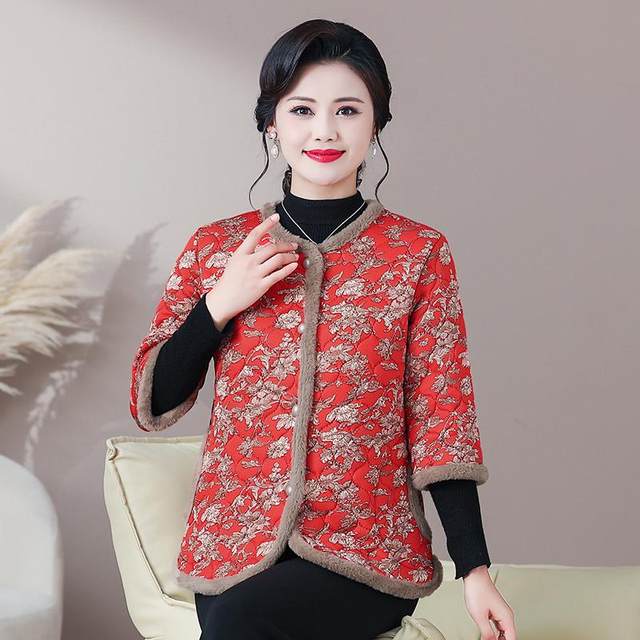 Middle-aged and elderly women's warm and velvet thickened cotton-padded clothes for mothers winter cotton-padded jackets half-sleeved vests three-quarter cotton-padded jackets