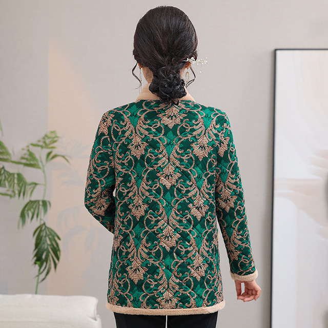 Mom's winter fashionable cotton-padded jacket, new thickened and velvet, large-size cotton-padded jacket for middle-aged and elderly people, warm and stylish jacket