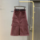Burgundy pocket work skirt for women 2025 spring mid-length high waist cover hips and make them look slimming A-line one-step skirt ins