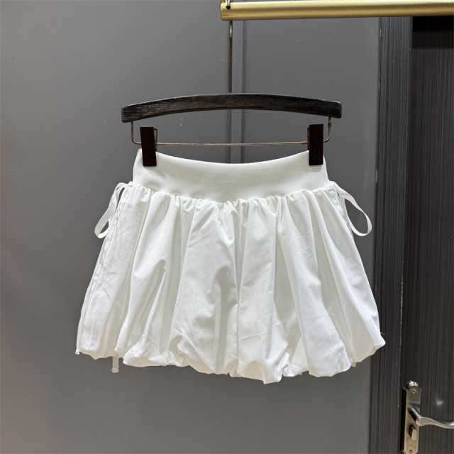 Sweet lace-up design makes the slim flower bud short skirt for women with versatile A-line puffy skirt trendy