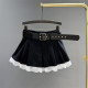 College style sweet lace-edged suit pleated skirt for women in summer new high-waisted skirt anti-exposure A-line skirt