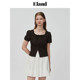 Eland shirt women's puff sleeves square collar folded waist slimming date top summer