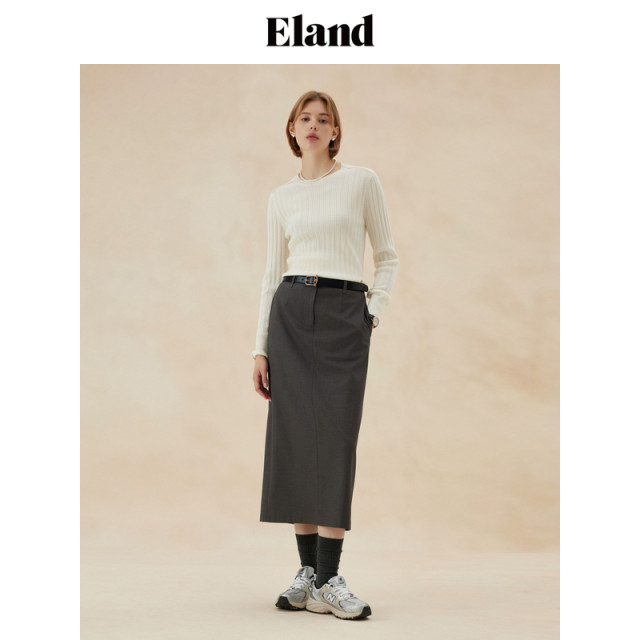 Eland Clothes Sweater Women's Ribbed Slim Wool Warm Straining Top