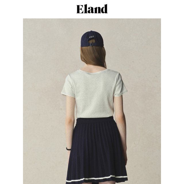 Eland Clothing T-shirt for women with big round necklace lace shoulder short sleeve 2025 summer new style