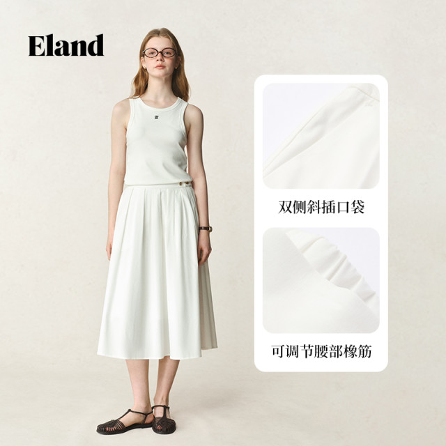 Eland Clothes Sweet Cotton Commuter Mid-Long Dress 2025 Summer New Style