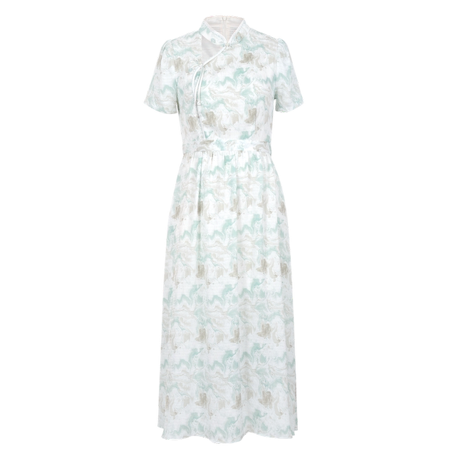 
Stubborn summer new Chinese stand-up collar puff sleeve printed short-sleeved dress 42632LQ08178