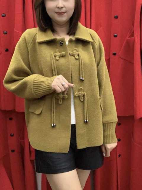 Young mothers wear lapel short wool coat autumn and winter new fashionable loose wool coat middle-aged and elderly top

