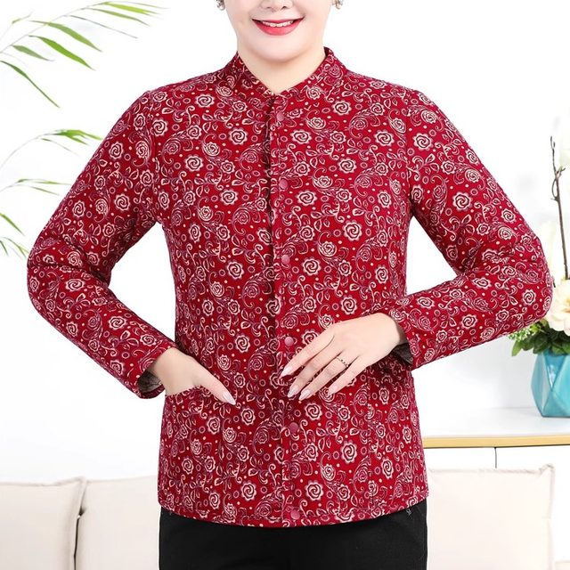 New winter new camel hair floret cotton-padded jacket for the elderly, close-fitting, warm, elastic and lightweight home cotton-padded jacket for middle-aged and elderly people